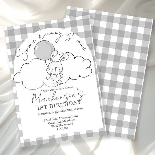 Invitation Gingham Some Bunny Is One Birthday Personalized