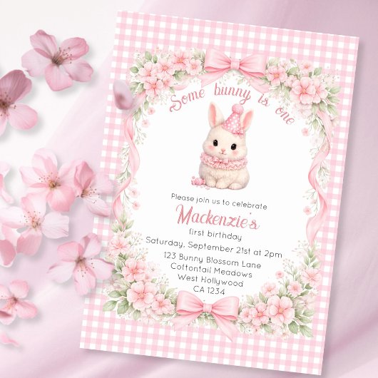Invitation Gingham Some Bunny Is One Birthday Personalized