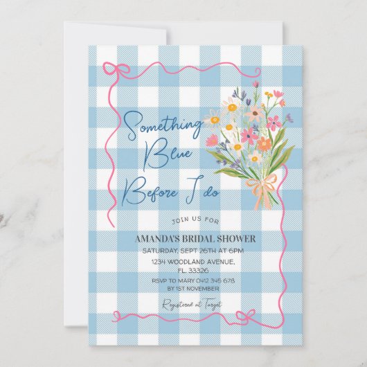 Invitation Gingham Something Blue Before I Do Bridal Shower (Devant)