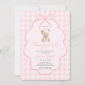 Invitation Gingham Teddy Bear Girl Baby Shower (Devant)