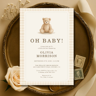 Invitation Gingham Teddy Bear Oh Baby Baby Shower