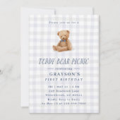 Invitation Gingham Teddy Bear Picnic First Birthday (Devant)