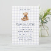 Invitation Gingham Teddy Bear Picnic First Birthday (Debout devant)