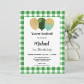 Invitation Gingham Vert, Ballons de Fête 1er Anniversaire (Debout devant)
