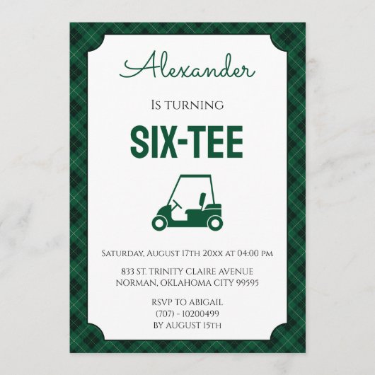 Invitation Gingham Vert et Noir Golf 60ème Anniversaire (Devant)