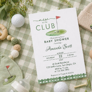 Invitation Gingham Vert Nouveau Au Club De Golf Baby Shower