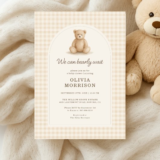Invitation Gingham We Can Bearly Wait Baby Shower
