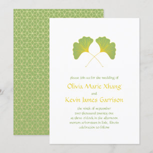 Invitation Ginkgo Feuille et Gold Géométrique