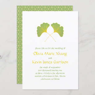 Invitation Ginkgo Feuilles et Gold Geometry