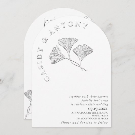 Invitation Ginko en relief simple et doux, tout en un (Devant / Derrière)