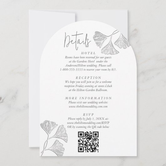 Invitation Ginko en relief simple et doux, tout en un (Dos)