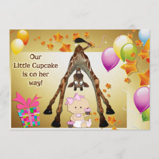 Invitation Girafe amusante, petite fille et Baby shower de gâ