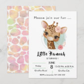 Invitation Girafe anniversaire filles aquarelle (Devant / Derrière)