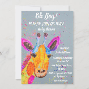 Invitation Girafe Aquarelle Safari Jungle Fête de Naissance M