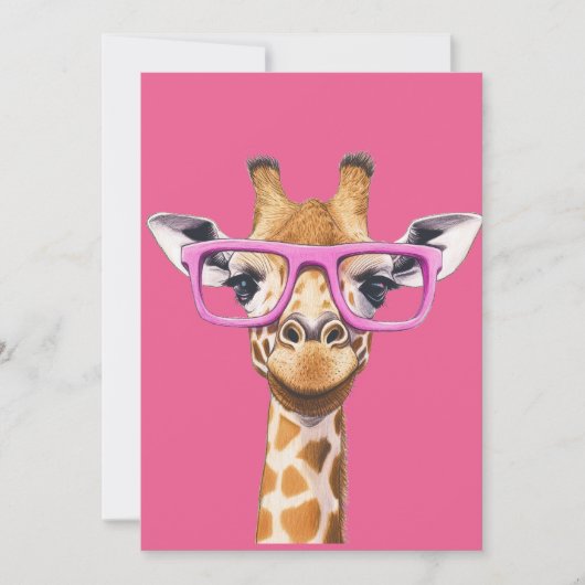 Invitation Girafe aux lunettes roses (Devant)