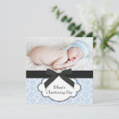 Invitation Girafe Bleue Baby Boy Photo Christening (Debout devant)