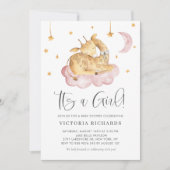 Invitation Girafe couchage mignonne rose C'est un Baby shower (Devant)