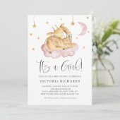 Invitation Girafe couchage mignonne rose C'est un Baby shower (Debout devant)