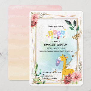 Invitation Girafe Cute Hanging vêtements Baby shower floral
