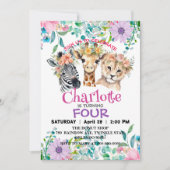 Invitation Girafe Cute jungle Lion Animaux Anniversaire Flora (Devant)