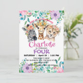 Invitation Girafe Cute jungle Lion Animaux Anniversaire Flora (Debout devant)