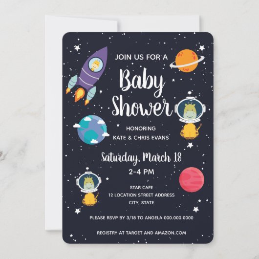 Invitation Girafe dans le Baby shower spatial Galaxy (Devant)