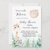 Invitation girafe de baby shower lune eucalyptus bois (Devant)
