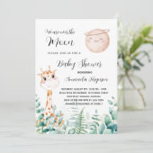 Invitation girafe de baby shower lune eucalyptus bois (Debout devant)