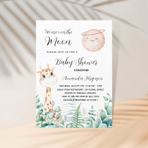 Invitation girafe de baby shower lune eucalyptus forêt luxe