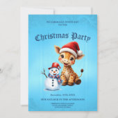 Invitation Girafe de caricature mignonne avec Santa Hat & Sno (Devant)