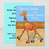 Invitation Girafe de patinage à roulettes à la fête de la pat (Devant / Derrière)