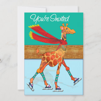 Invitation Girafe de patinage sur glace avec un foulard à la