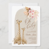 Invitation Girafe d'herbe de Pampas neutre pour Baby Shower  (Devant)