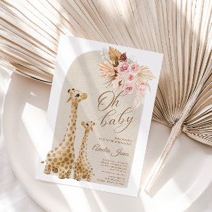 Invitation Girafe d'herbe de Pampas neutre pour Baby Shower
