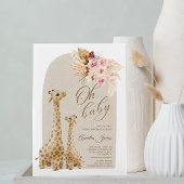 Invitation Girafe d'herbe de Pampas neutre pour Baby Shower 