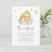 Invitation Girafe dormant Gray C'est un Baby shower garçon (Debout devant)