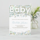 Invitation girafe d'ours éléphant Aquarelle bleu (Debout devant)