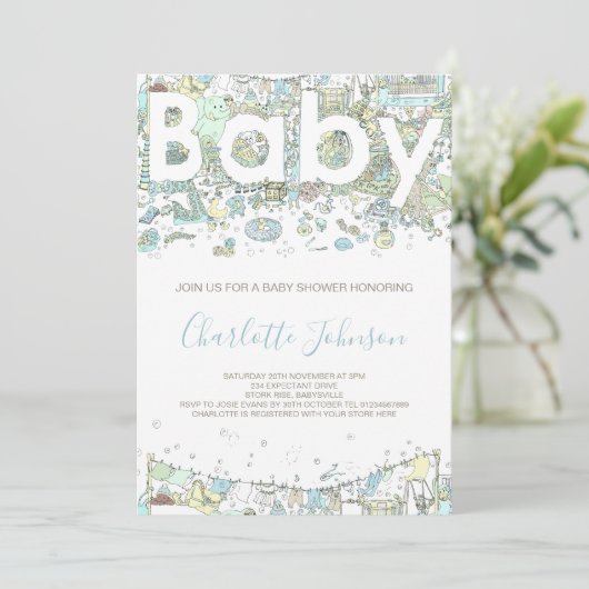 Invitation girafe d'ours éléphant Aquarelle bleu (Debout devant)