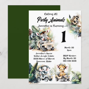 Invitation Girafe éléphant jungle safari animaux sauvages zèb