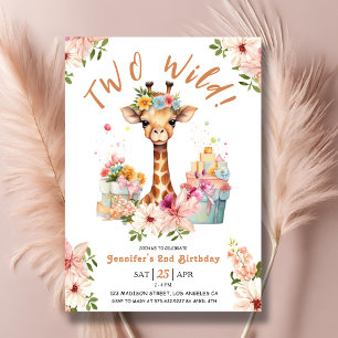 Invitation Girafe Filles 2e Anniversaire Rose Safari Deux Sau