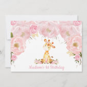 Invitation Girafe génoise de la florale rose photo d'annivers (Dos)