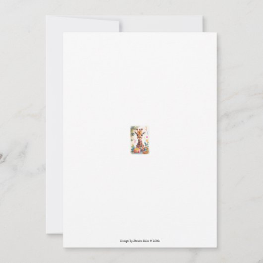 Invitation Girafe joyeuse avec des cadeaux et un gâteau |  (Dos)