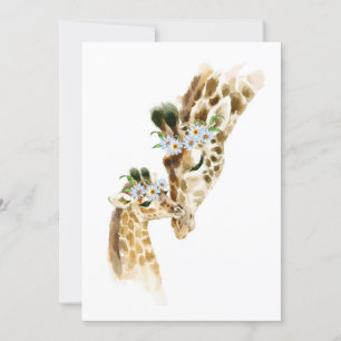 Invitation Girafe maman et bébé à l'aquarelle