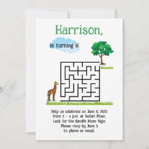 Invitation Girafe mignonne et labyrinthe d'arbres puzzle invi
