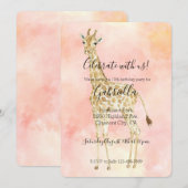 Invitation Girafe pêche rose (Devant / Derrière)