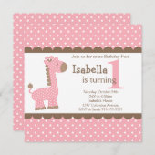 Invitation Girafe Rose de la Jungle Cute (Devant / Derrière)