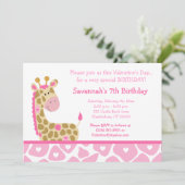 Invitation Girafe rose Valentines Jour Anniversaire Invitatio (Debout devant)