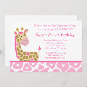 Invitation Girafe rose Valentines Jour Anniversaire Invitatio