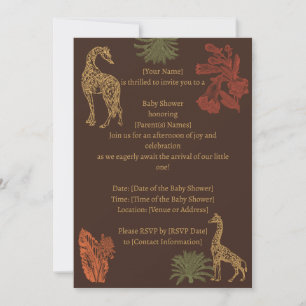 Invitation Girafe rustique fleurs marron