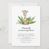 Invitation Girafe Safari mignonne avec Feuilles de la jungle (Devant)